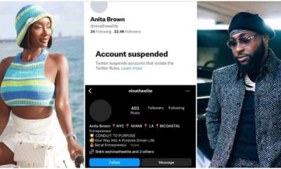 Instagram And Twitter Suspends Davido’s Alleged Future Babymama, Anita Brown