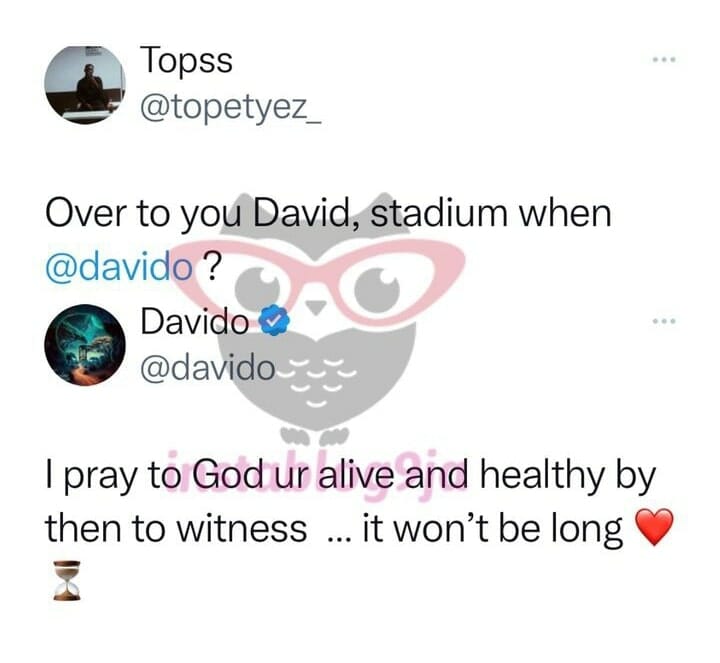 Davido Replies Fan Who Question When He Would Sell Out Stadiums Like Wizkid, Burna Boy