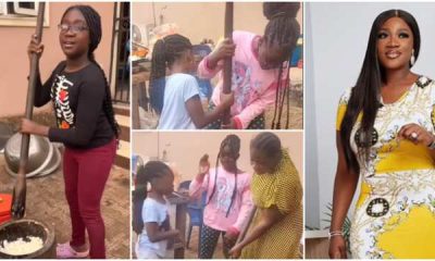 Actress Mercy Johnson Teaches Her Daughters How To Pound Yam [Video]