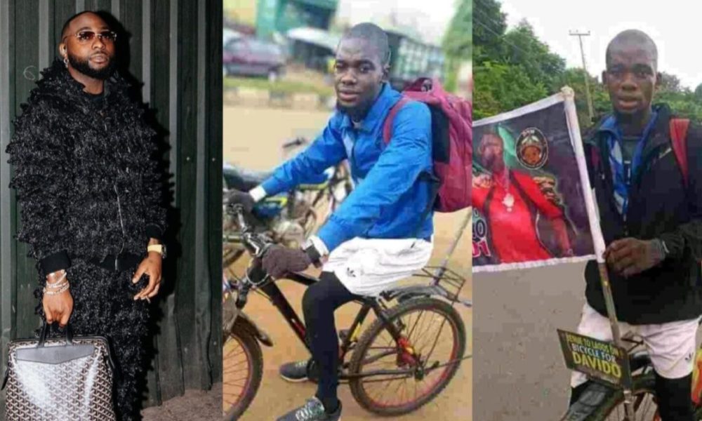 “Oya Send Account” – Davido Tells Fan Cycling From Benue To Lagos To Meet Him
