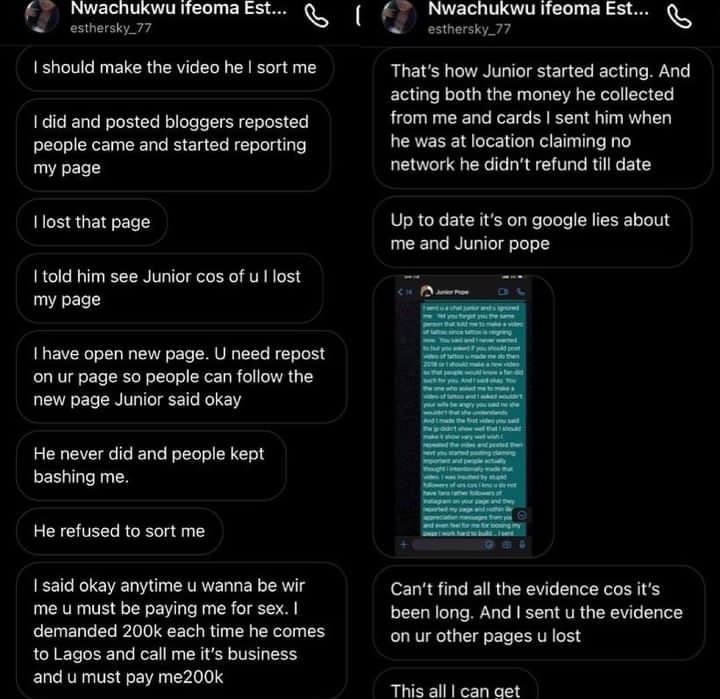 Esther Nwachukwu Reveals How She Had Extramarital Affairs With Junior Pope