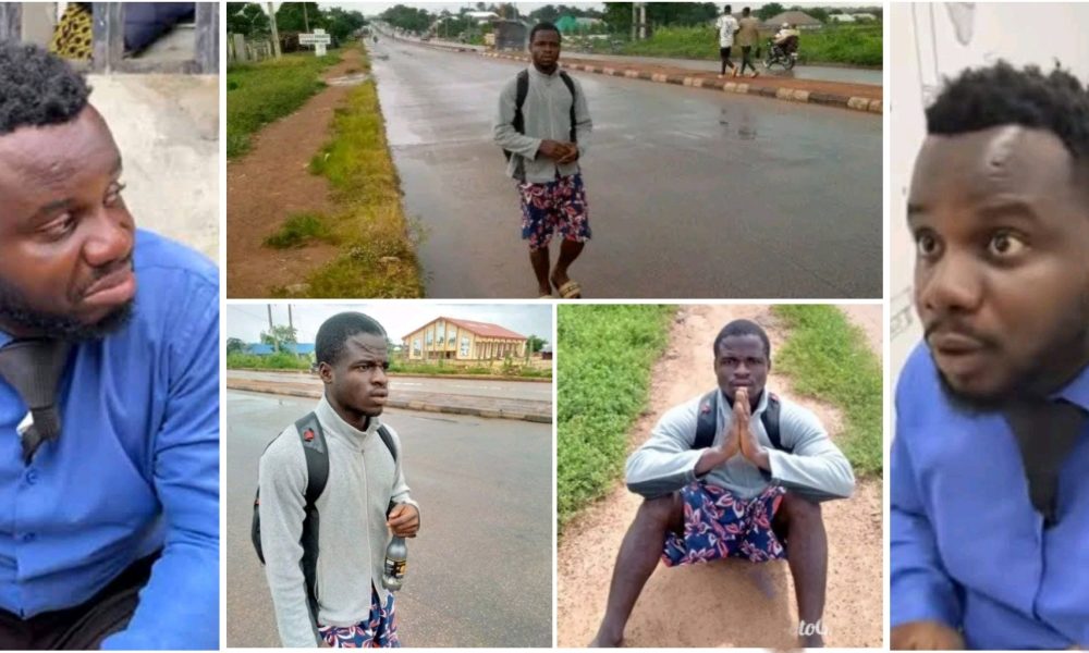 "I Don Dey Pass Nasarawa" - Says Man Trekking From Benue To Lagos To See Sabinus [Video]