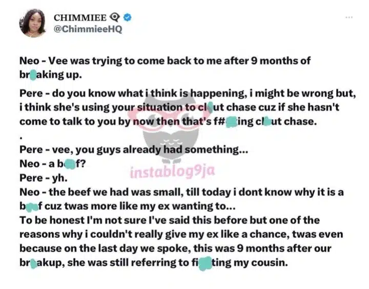 BBNaija: Vee Reacts As Neo Reveals Why They Couldn’t Reconcile After Breakup [Video]