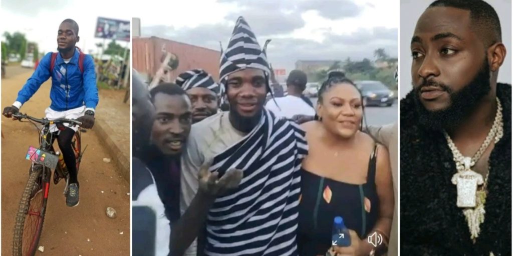 Davido's Fan Who Rode On Bicycle For 15 Days From Benue Gets Heroic Welcome In Lagos [Video]