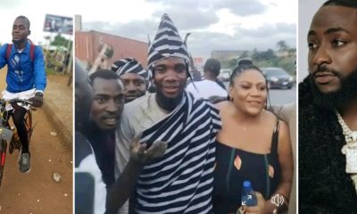 Davido's Fan Who Rode On Bicycle For 15 Days From Benue Gets Heroic Welcome In Lagos [Video]