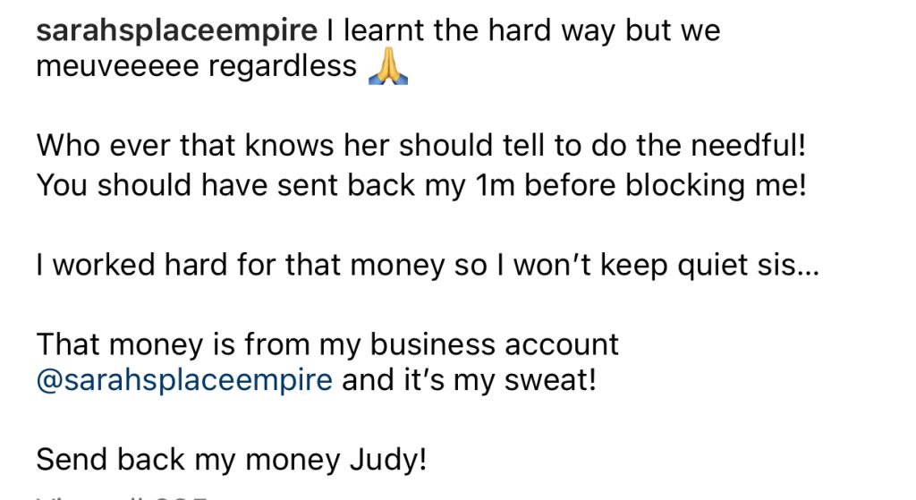 "Pay Me My N1m, You Can’t Owe Me And Block Me" - Sarah Martins Tells Judy Austin