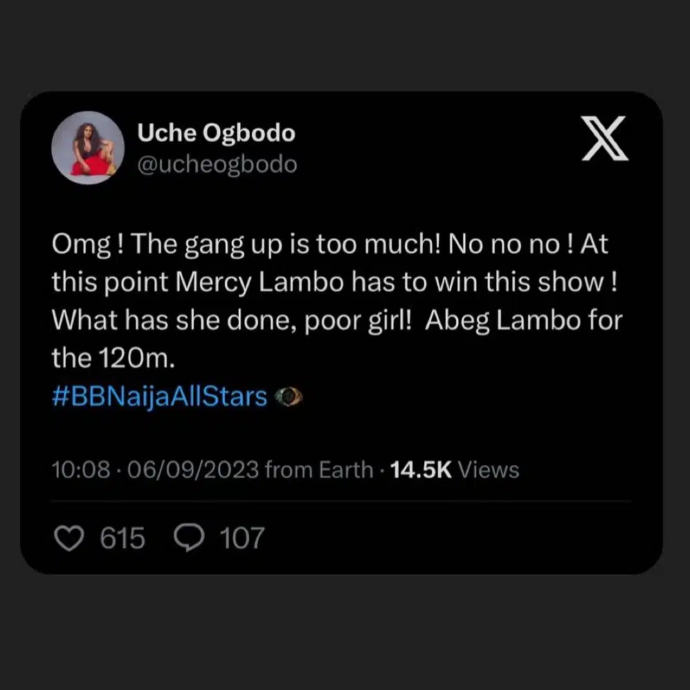 BBNaija: "The Gang Up Is Too Much" - Uche Ogbodo Drums Support For Mercy Eke