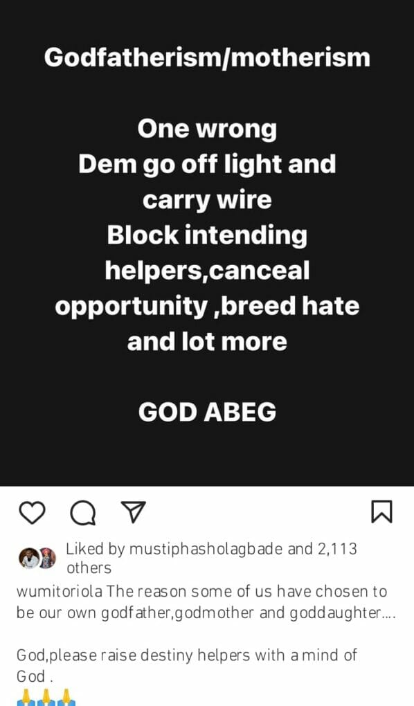 “One Wrong, Your Light Would Be Off” - Actress Wumi Toriola Speaks On Godfatherism