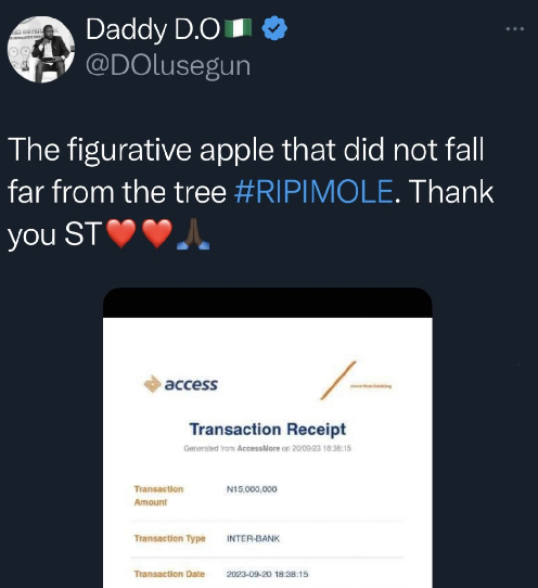 Seyi Tinubu Denies Donating N15 Million To Mohbad’s Son, Debunks Fake Bank Alert 