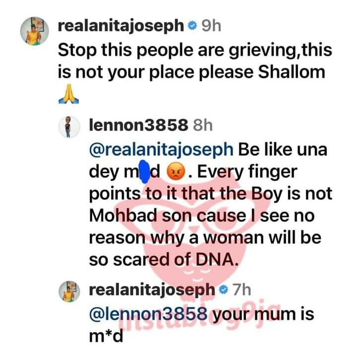 "Your Mum Is Mad" - Anita Joseph Tells Critic Who Want DNA Test For Mohbad’s Son 2 "Your Mum Is Mad" - Anita Joseph Tells Critic Who Want DNA Test For Mohbad’s Son