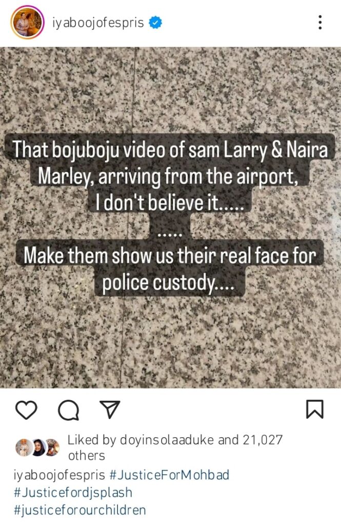 Mohbad: "Show Us Naira Marley And Sam Larry’s Face In Your Custody” - Iyabo Ojo Tells Police 6 Mohbad: "Show Us Naira Marley And Sam Larry’s Face In Your Custody” - Iyabo Ojo Tells Police