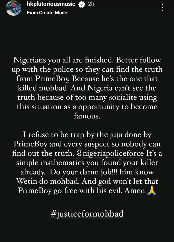 “Primeboy Killed Mohbad Because He Was Jealous Of Him, And His Wife Knows About It” – HK Plutorious 