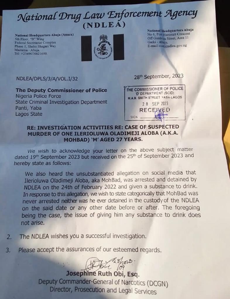 NDLEA Tackles Police Over Misinformation, Speaks On Alleged Drink Given To Mohbad