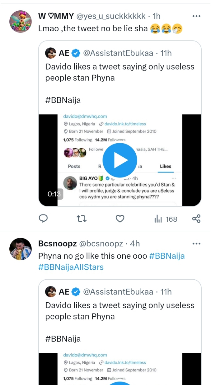 “I Don’t Know Who You Are” — Davido Tells Phyna After Decribing Her Fans As "Useless"