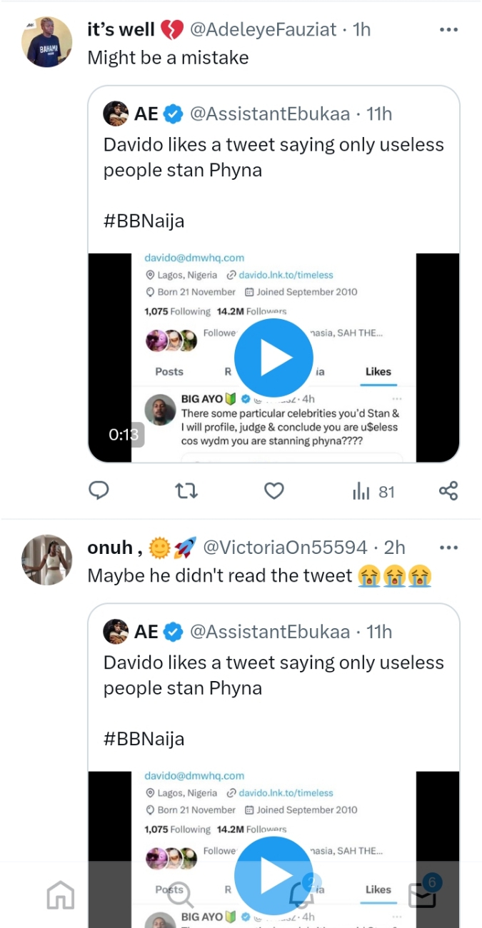 “I Don’t Know Who You Are” — Davido Tells Phyna After Decribing Her Fans As "Useless"