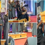 Outrage As Gospel Singer Onoja Arrives On Stage In Casket To Perform In Church [Photos]