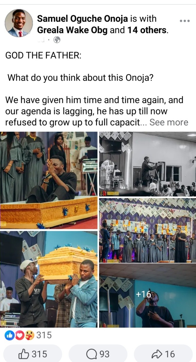 Outrage As Gospel Singer Onoja Arrives On Stage In Casket To Perform In Church [Photos]