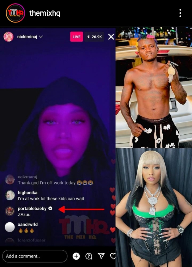 Nigerians Reacts As Portable Joins Nicki Minaj's Instagram Live