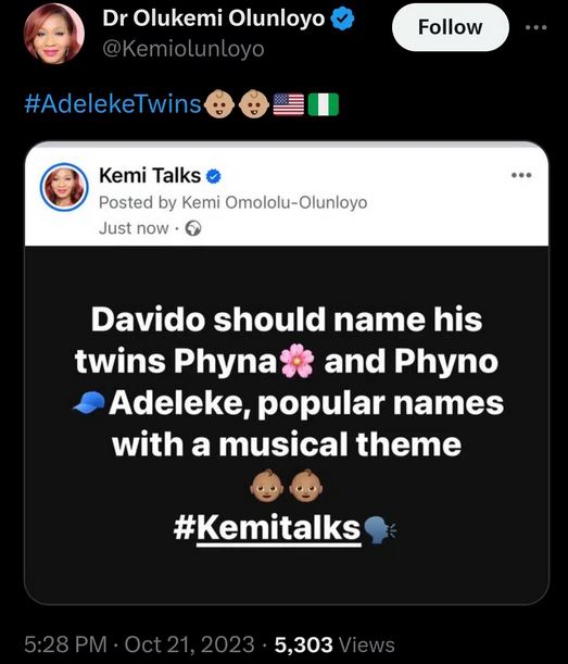 Davido Should Name His Children 'Phyno And Phyna' – Kemi Olunloyo