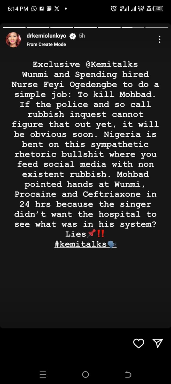 “Wunmu Is Not Married To Mohbad, She Poisoned Him After Being Caught Doing Hook-Up” - Kemi Olunloyo