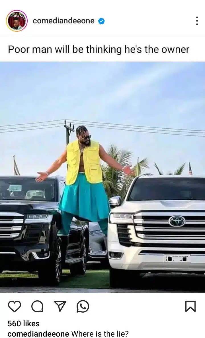 “Poor Man Will Think He’s The Owner” – Deeone Shames Whitemoney As He Shows Off Two Cars