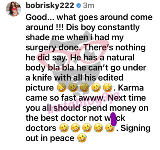 Bobrisky Mocks Jay Boogie As He Fights For His Life After Failed Butt Enlargement Surgery
