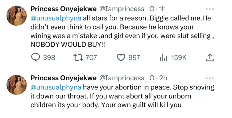 "Even If You Were Slut Selling, Nobody Would Buy" - BBNaija Princess Roasts Phyna 2 "Even If You Were Slut Selling, Nobody Would Buy" - BBNaija Princess Roasts Phyna