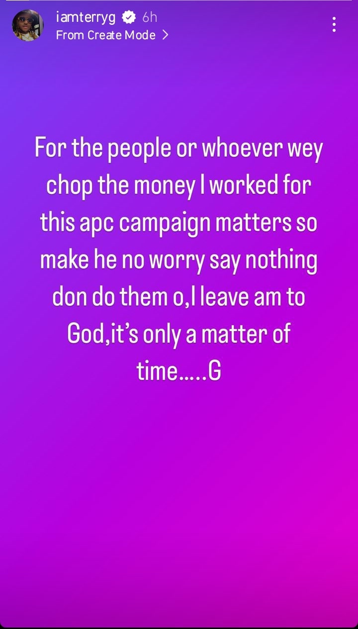 Terry G Calls Out APC For Squandering Nigeria's Money After He Campaigned For Them 6 Terry G Calls Out APC For Squandering Nigeria's Money After He Campaigned For Them