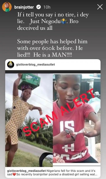 Brain Jotter Laments After Discovering Physically Challenged Female Hawker He Gave N400k Is A Man 6 Brain Jotter Laments After Discovering Physically Challenged Female Hawker He Gave N400k Is A Man