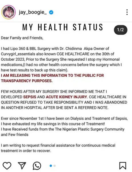 “Please Give Me A Second Chance At Life” - Jay Boogie Continues To Beg For Money After Failed Surgery 2 “Please Give Me A Second Chance At Life” - Jay Boogie Continues To Beg For Money After Failed Surgery