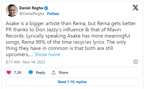 Daniel Regha Reveals Why Asake Is Bigger Than Rema 