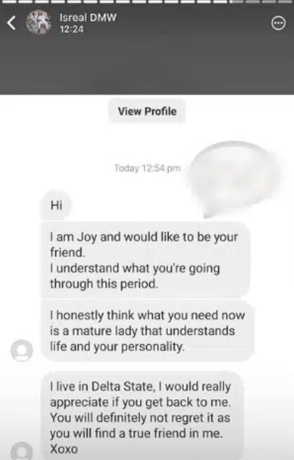 Isreal DMW Shares Screenshot Of Ladies Begging To Replace His Ex-Wife, Sheila