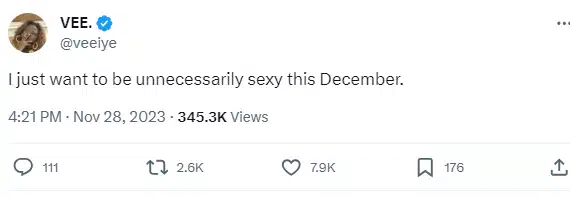 "I Just Want To Be Unnecessarily Sexy This December" – BBNaija's Vee Iye Reveals