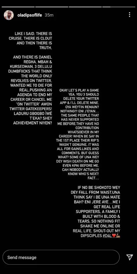 Oladips Slams Qdot For Hastily Declaring He Is Alive Following Death Announcement