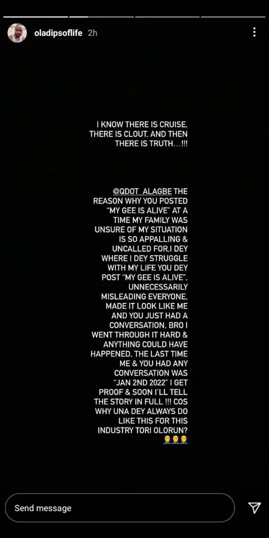 Oladips Slams Qdot For Hastily Declaring He Is Alive Following Death Announcement