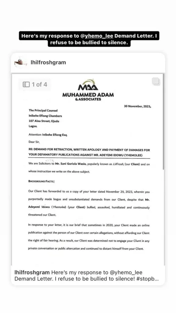 Lil Frosh Counter-Sues Yhemo Lee, Demands N500 Million Over Alleged Assault