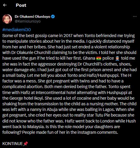 How Tonto Dikeh Damaged Her Womb After Aborting Twins For Hushpuppi – Kemi Olunloyo 2 How Tonto Dikeh Damaged Her Womb After Aborting Twins For Hushpuppi – Kemi Olunloyo