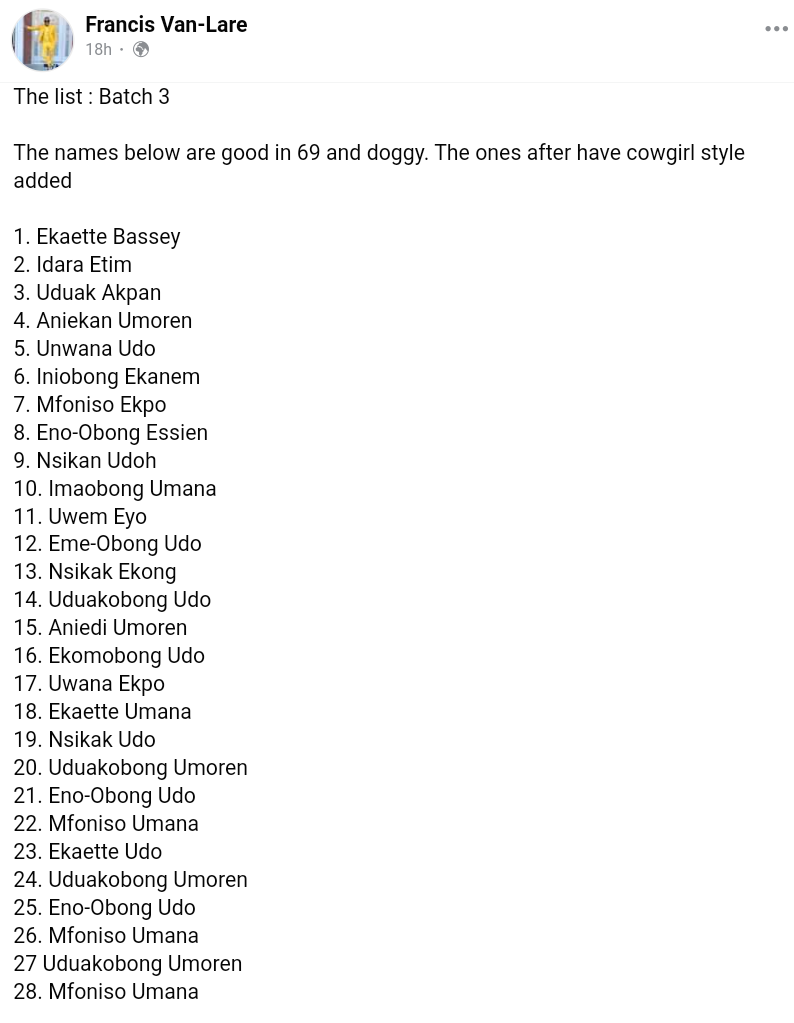 Names Of Women Who Allegedly Slept With Francis Van-Lare