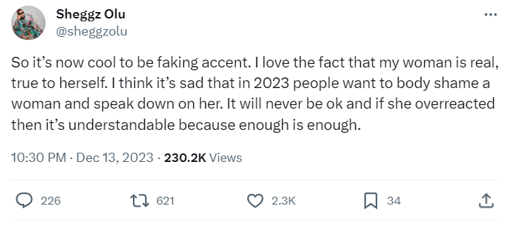 “My Woman Is Real And True To Herself” – Sheggz Defends Bella Against Her Critics