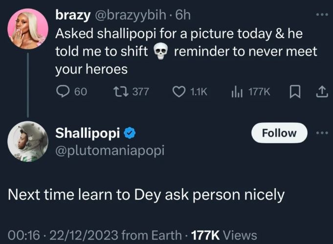 Shallipopi Reacts As Lady Calls Him Out For Refusing To Take Photo With Her