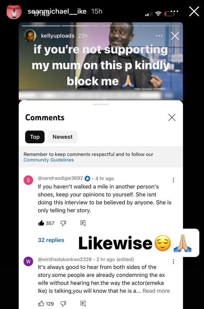 "Please Block Me If You're Not Supporting My Mother" - Emeka Ike's Son Warns 2 "Please Block Me If You're Not Supporting My Mother" - Emeka Ike's Son Warns
