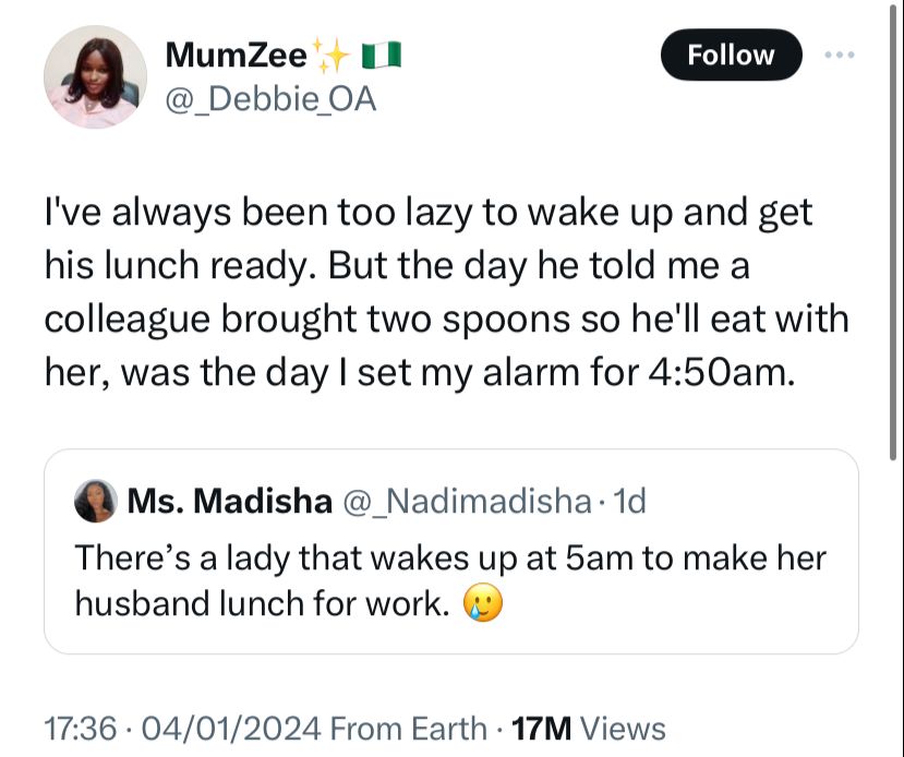 Lady Who Wakes Up By 4:30am To Cook For Her Husband, Receives Over N2 Million From Nigerian Men