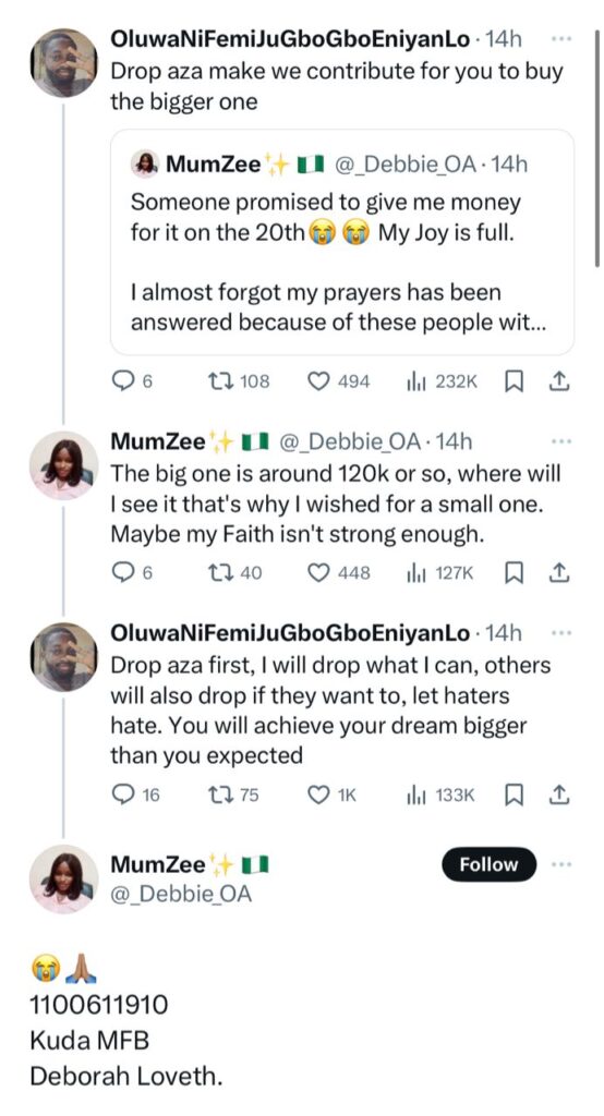 Lady Who Wakes Up By 4:30am To Cook For Her Husband, Receives Over N2 Million From Nigerian Men