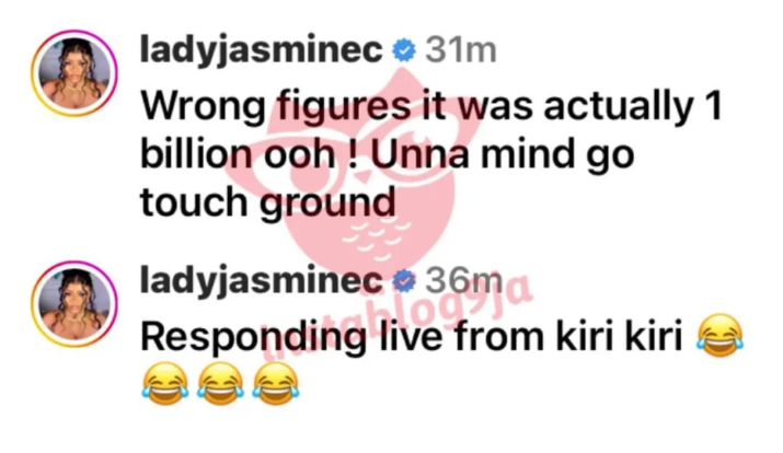 "I Actually Stole N1 Billion, Not N55 Million" - Mr Ibu's Daughter, Jasmine Reacts To Police Arrest 2 "I Actually Stole N1 Billion, Not N55 Million" - Mr Ibu's Daughter, Jasmine Reacts To Police Arrest
