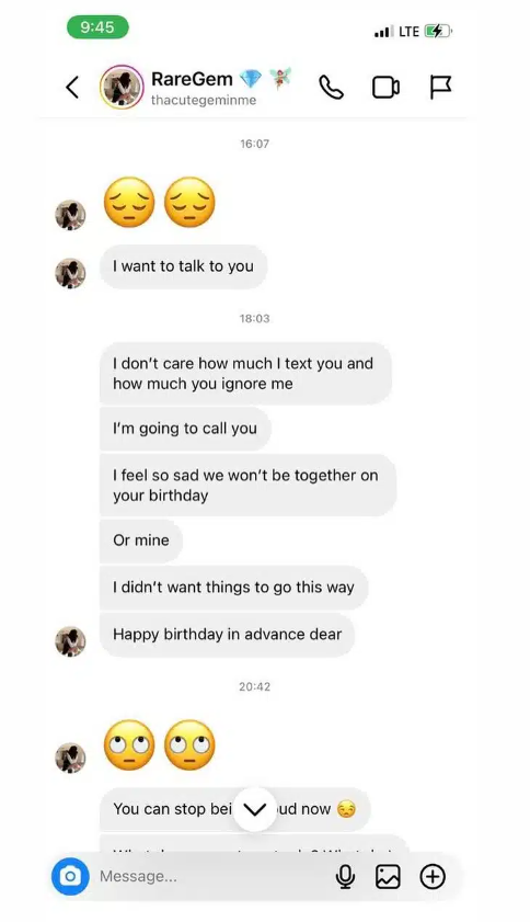 “I Didn’t Want Things To Go This Way” – Cute Gemini Begs Lil Frosh In Leaked Chat 