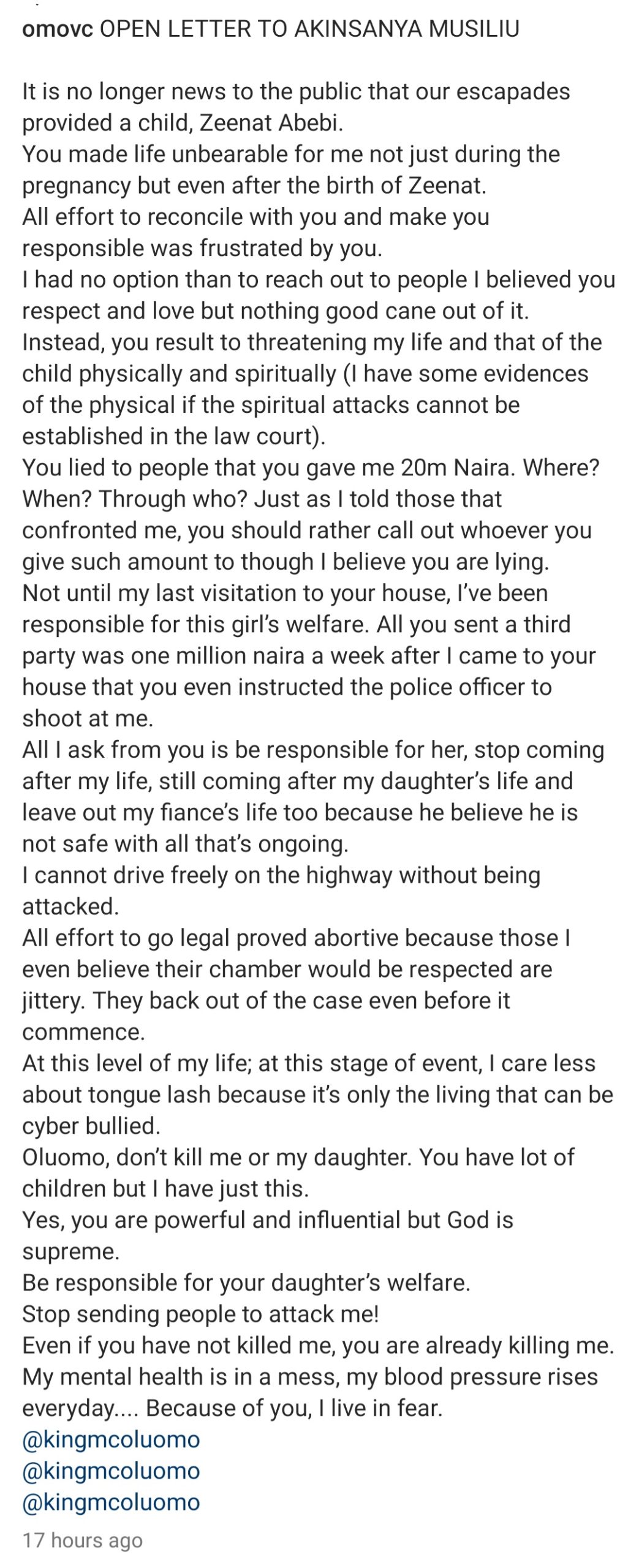 "I Know You're Tinubu’s Boy, Don't Kill Me Or My Daughter" - MC Oluomo's Baby Mama Cries Out