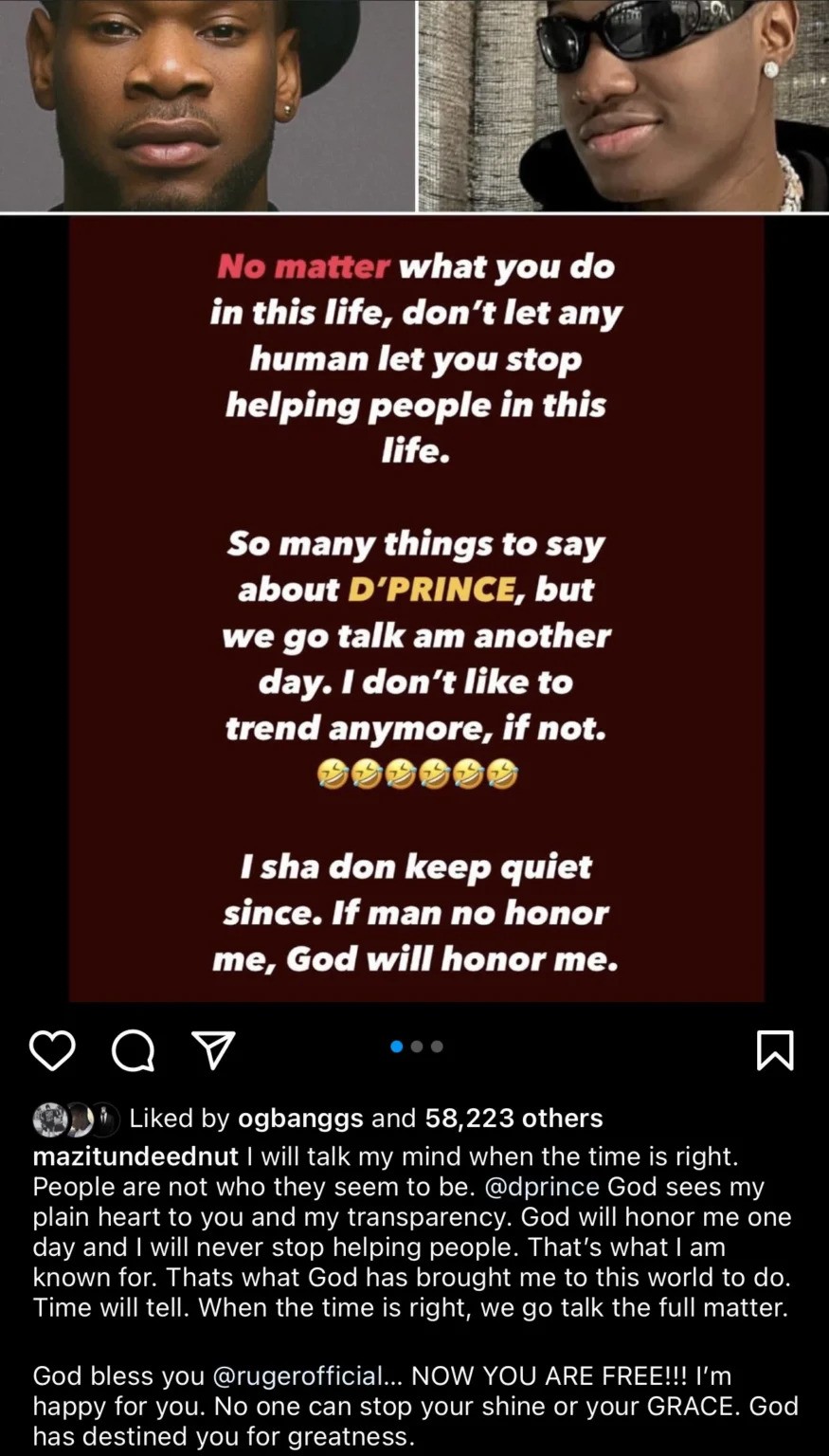 "People Are Not Who They Seem To Be” – Tunde Ednut Shades D’Prince Over Ruger