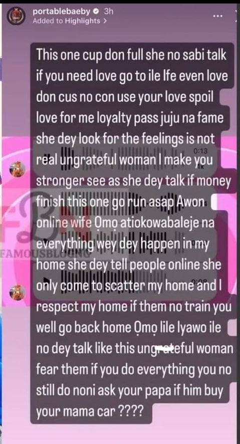 "If You Need Love, Go Find Am Elsewhere" - Portable Accuses Ashabi Of Trying To Ruin His Marriage 2 "If You Need Love, Go Find Am Elsewhere" - Portable Accuses Ashabi Of Trying To Ruin His Marriage