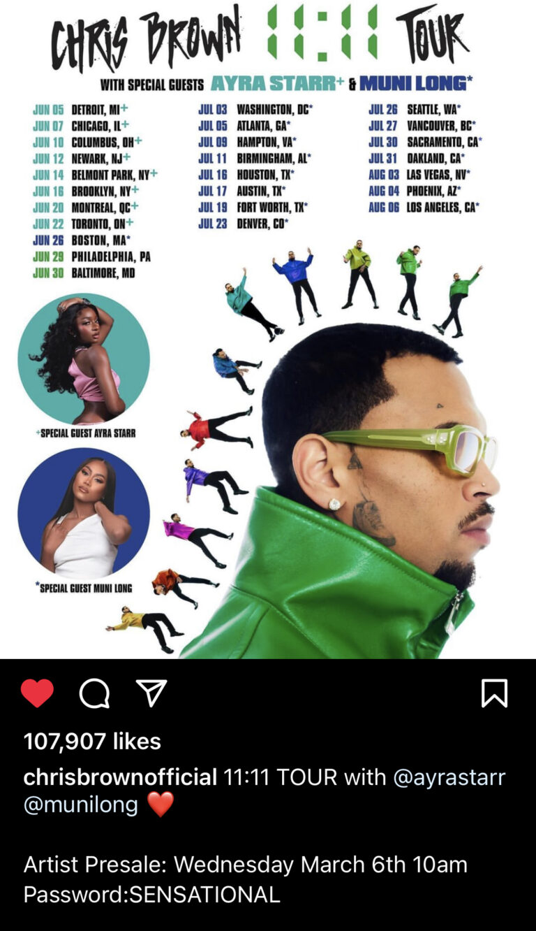 Chris Brown Announces Ayra Starr As Special Guest For His Upcoming Tour
