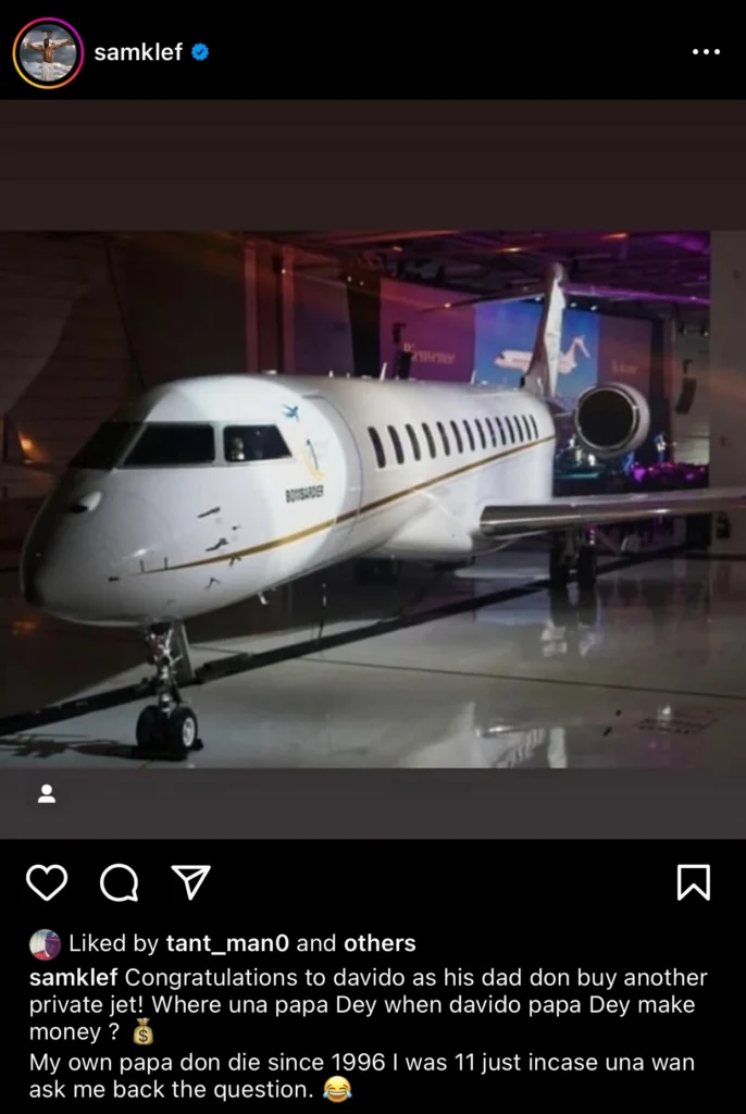 Davido’s Father Was The One Who Bought A New Private Jet And Not Him – Samklef 2 Davido’s Father Was The One Who Bought A New Private Jet And Not Him – Samklef